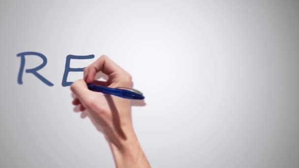 A Realistic 2D had writing Respect with a pen on a white background — Stock Video