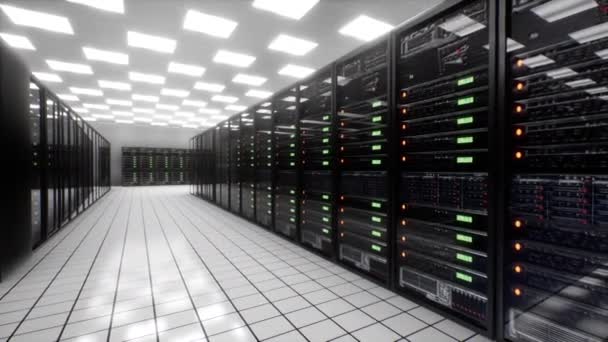 Una Pan a destra verso la configurazione del rack del server nella stanza — Video Stock