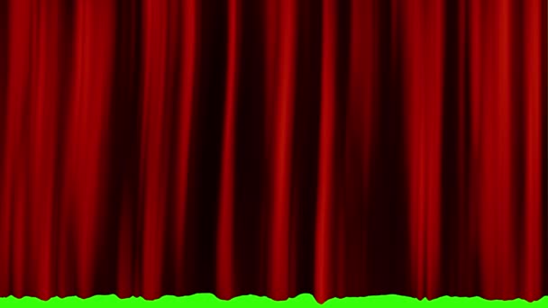 緑色の画面の左側に赤いステージカーテンの開口部 — ストック動画