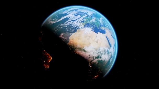 母なる地球が外側の宇宙アニメーションの動きで軌道を回転させる現実的な3D例CGI — ストック動画