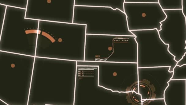 情報を表示する米国のホログラム技術地図黄色 — ストック動画