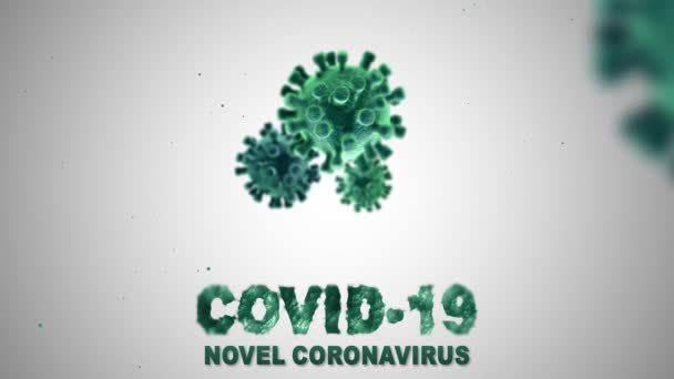 Un coronavirus microbi galleggianti intorno con covid-19 romanzo coronavirus scritto nella parte inferiore dello schermo — Video Stock