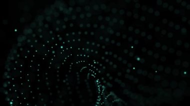 Bir Teal geometrik parçacıkları siyah uzayda odaklanma animasyonu