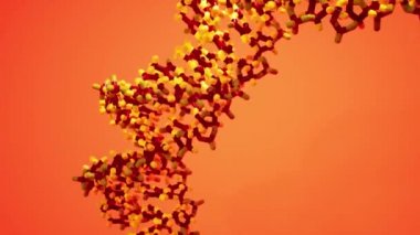 Turuncu arkaplanda döngü halinde dönen bir DNA ipliği