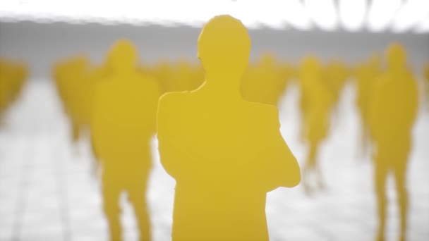 Una statica di uomo d'affari giallo in gruppo di uomini d'affari shiloutete — Video Stock