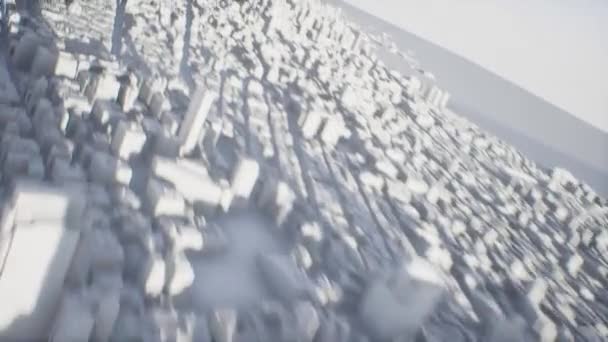 Ein Push-Back durch die Antenne einer weißen 3D-modellierten Stadt mit hitzesuchendem HUD-Display — Stockvideo