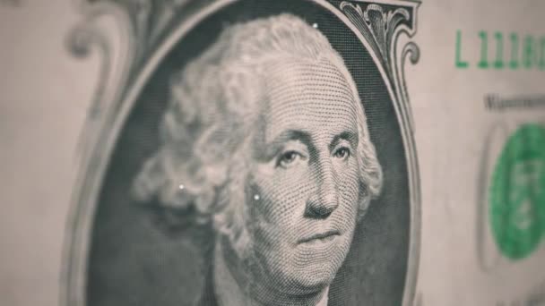 Un billete de un dólar enfocado al presidente George Washington motion graphic — Vídeos de Stock