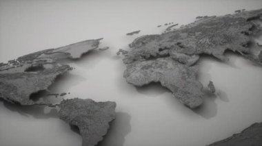 Kıtaları CGI animasyon hareketi olan gümüş bir dünya haritası