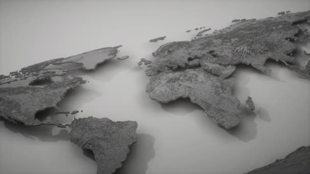 A Silver world wide map with continents CGI animation motion — Stock Video