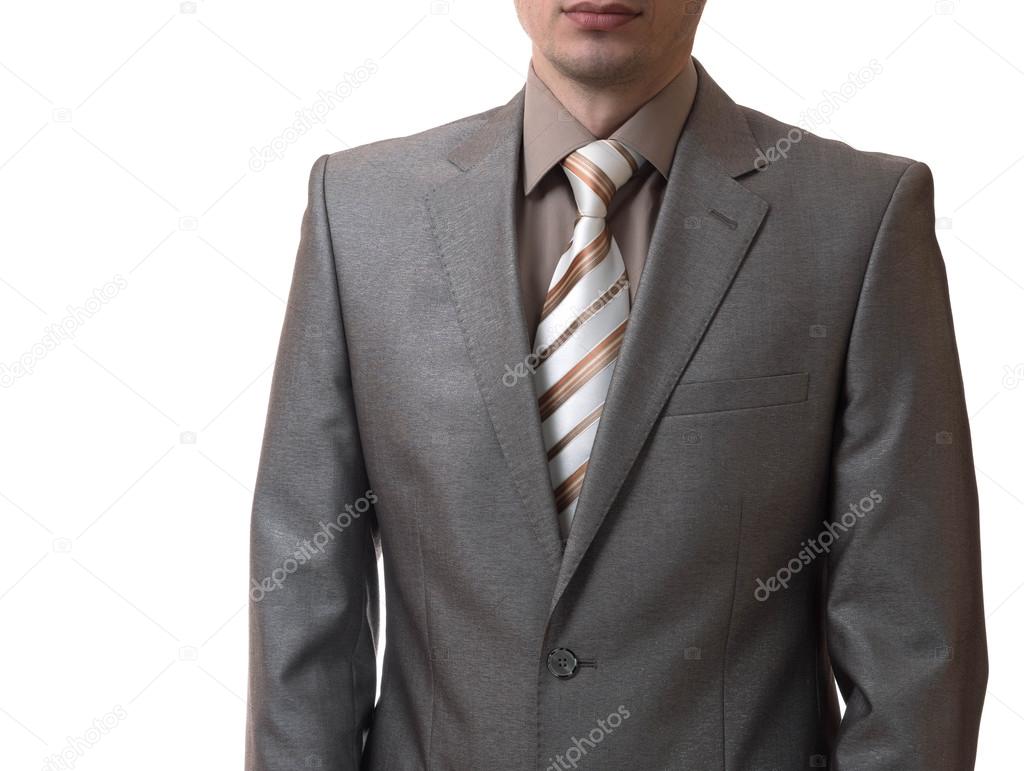 man without head in business suit on white background