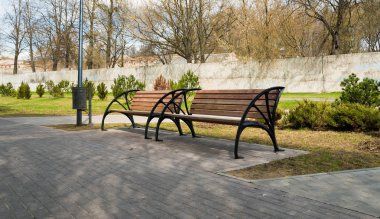 Şehir parkında boş ahşap bank