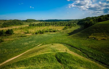 Yolun orta yeşil Hills viraj