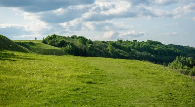 Yolun orta yeşil Hills viraj