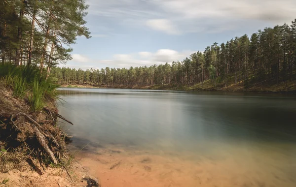 Cielo y nubes reflejándose en el lago del bosque — Foto de Stock