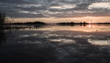 yağmur sonra göl kenarında yaz günbatımı