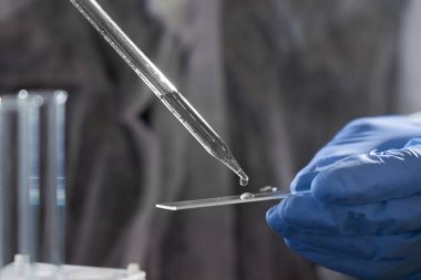 Laboratuvarda çalışan bir bilim adamı. Biyokimyasal deneyler kavramı.