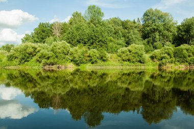 nehir ve bankaları. ağaçlar su her iki tarafında boyunca. Gökyüzü bulutlu.