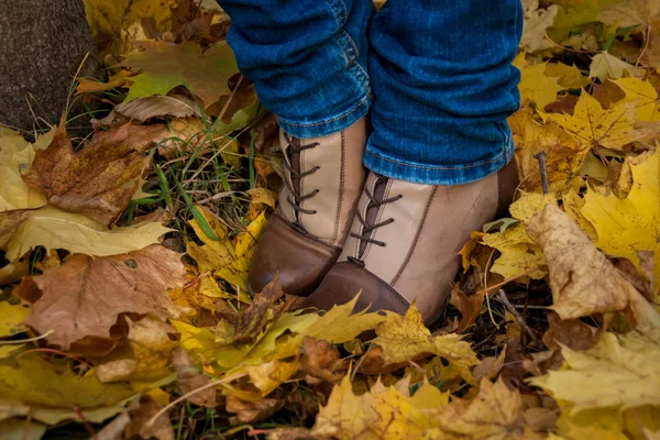 autumn, leaves, legs and shoes.