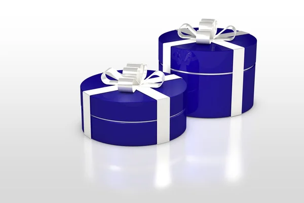 Blå runda presentförpackning med vita band — Stockfoto