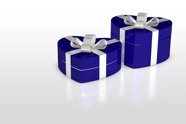 在心的形状的蓝色礼品盒 — 图库照片