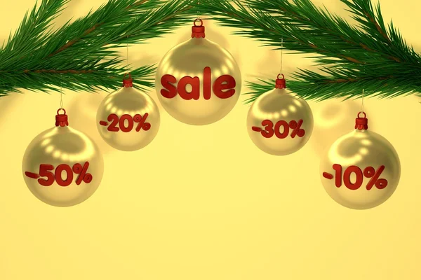 Kerstmis verkoop ondertekenen op rode kerstballen — Stockfoto