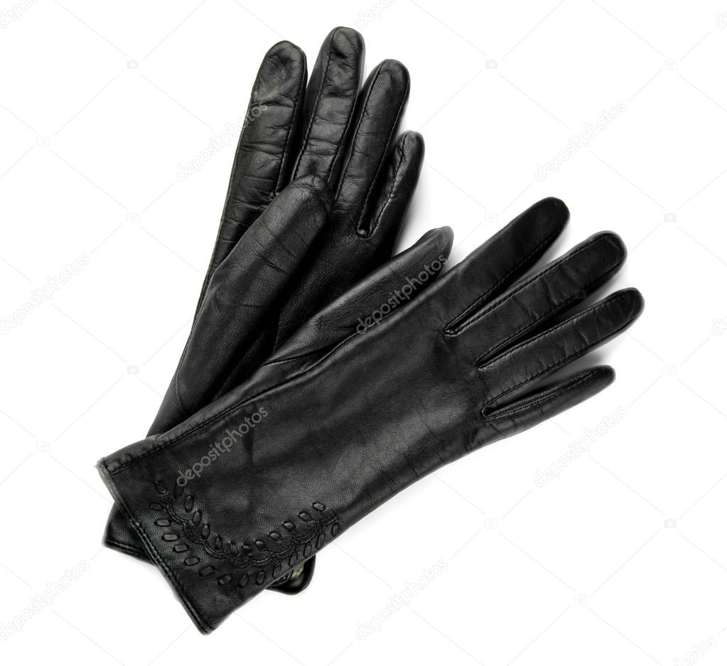 Womens leather gloves on a white background