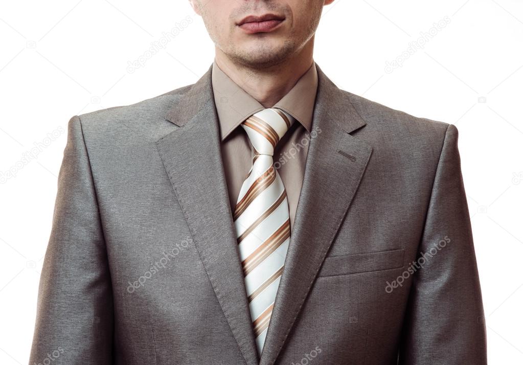 man without head in business suit on white background