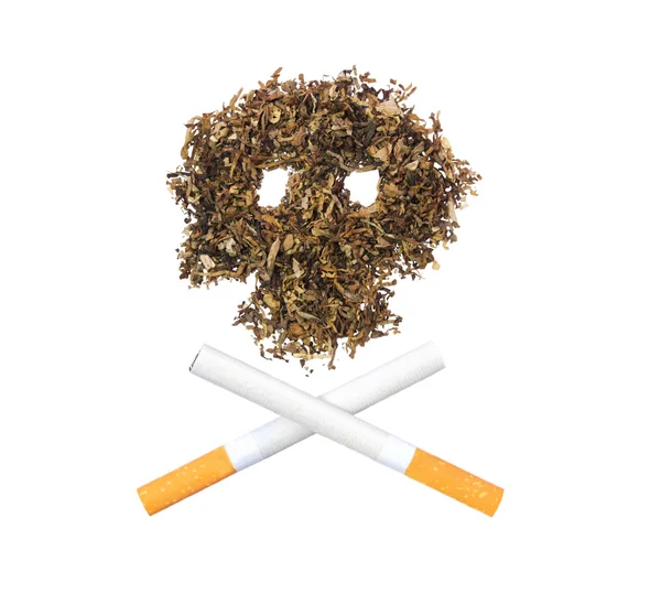 Tütün kafatası paterni ile iki çapraz ciga bırakır