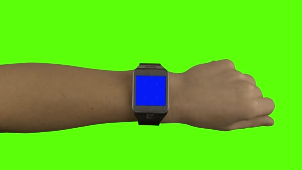Smart-watch maqueta con gestos y croma keying y raya blanca — Vídeo de stock