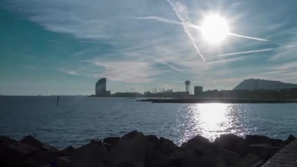 Barcelona cidade porto horizonte timelapse — Vídeo de Stock