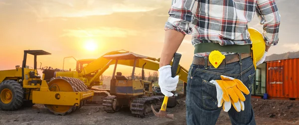 Builder handyman with construction tools. — Stock Photo, Image