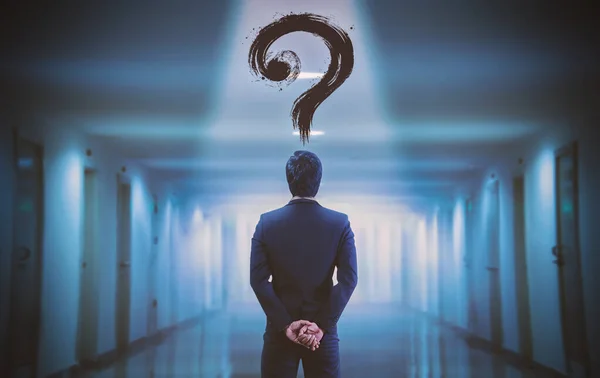 Businessman Question Mark His Head — Stock Photo, Image