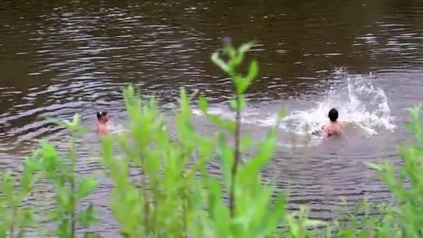ロシア、ノヴォシビルスク、2016 年 7 月 10 日。夏の川の少年. — ストック動画