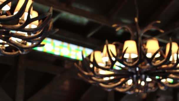 Beautiful chandeliers handmade wood — Stock Video