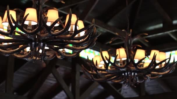 Beautiful chandeliers handmade wood — Stock Video