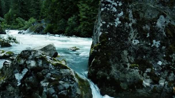 Aerial Drone Mountain Landscape Water Rocks Moss — Stock Video