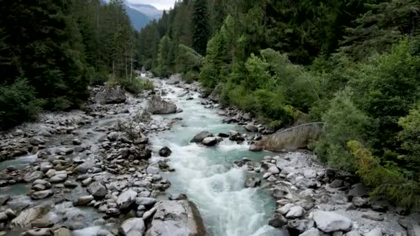 Drohne Aus Der Luft Überblick Über Einen Alpenfluss — Stockvideo