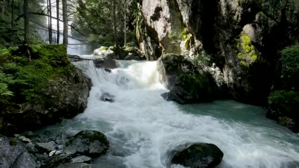 Aerial Drone Alpine Landscape Dolomites Lares Waterfalls — Stock Video