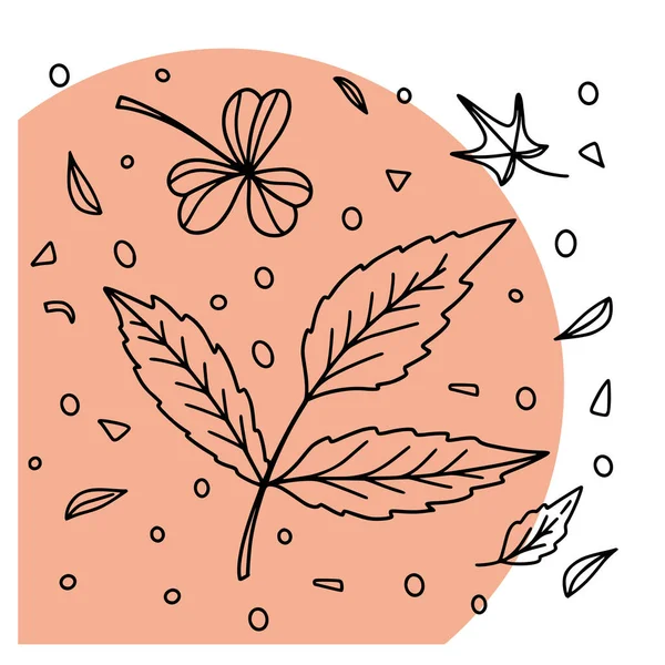 Ручной Рисунок Стиль Осенний Листья Изолированы Белом Фоне Оранжевым Круглым — стоковый вектор