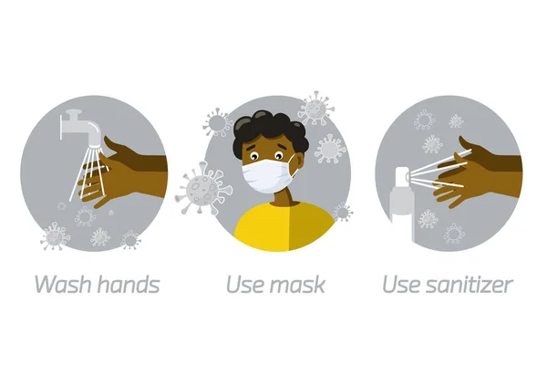 Homme Africain Promotion Hygiène Caractère Avec Port Masque Médical Blanc — Image vectorielle