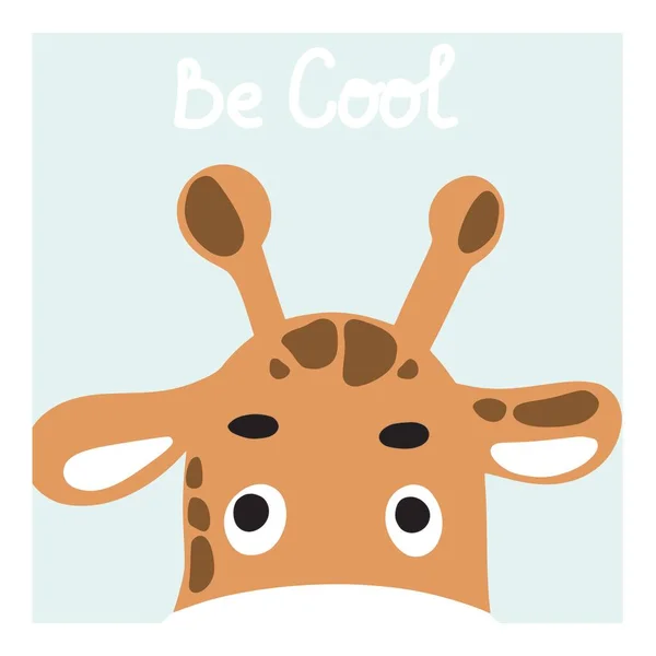 Cool Cute Brown Giraffe Cartoon Poster Vertical Card Baby Room — Stock Vector