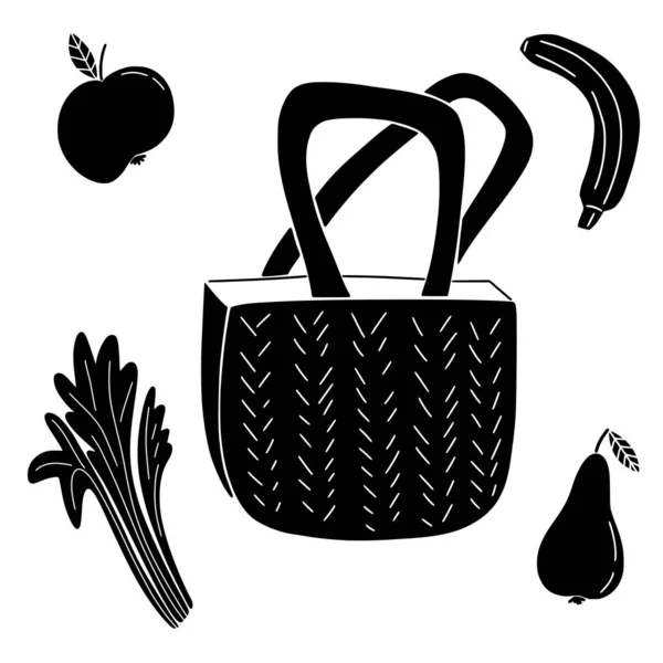 Bolso Lona Ecológica Para Frutas Frescas Negro Para Cualquier Cambio — Vector de stock