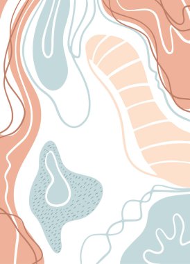 Bej, açık pembe ve mavi renkli soyut şekilli sanat posteri. Baskı, kapak, duvar kağıdı, asgari ve doğal duvar sanatı için sanat tasarımı. Vektör illüstrasyonu.