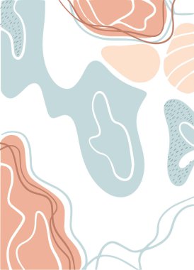 Açık pembe ve mavi renkli soyut şekilli sanat posteri. Baskı, kapak, duvar kağıdı, asgari ve doğal duvar sanatı için sanat tasarımı. Vektör illüstrasyonu.