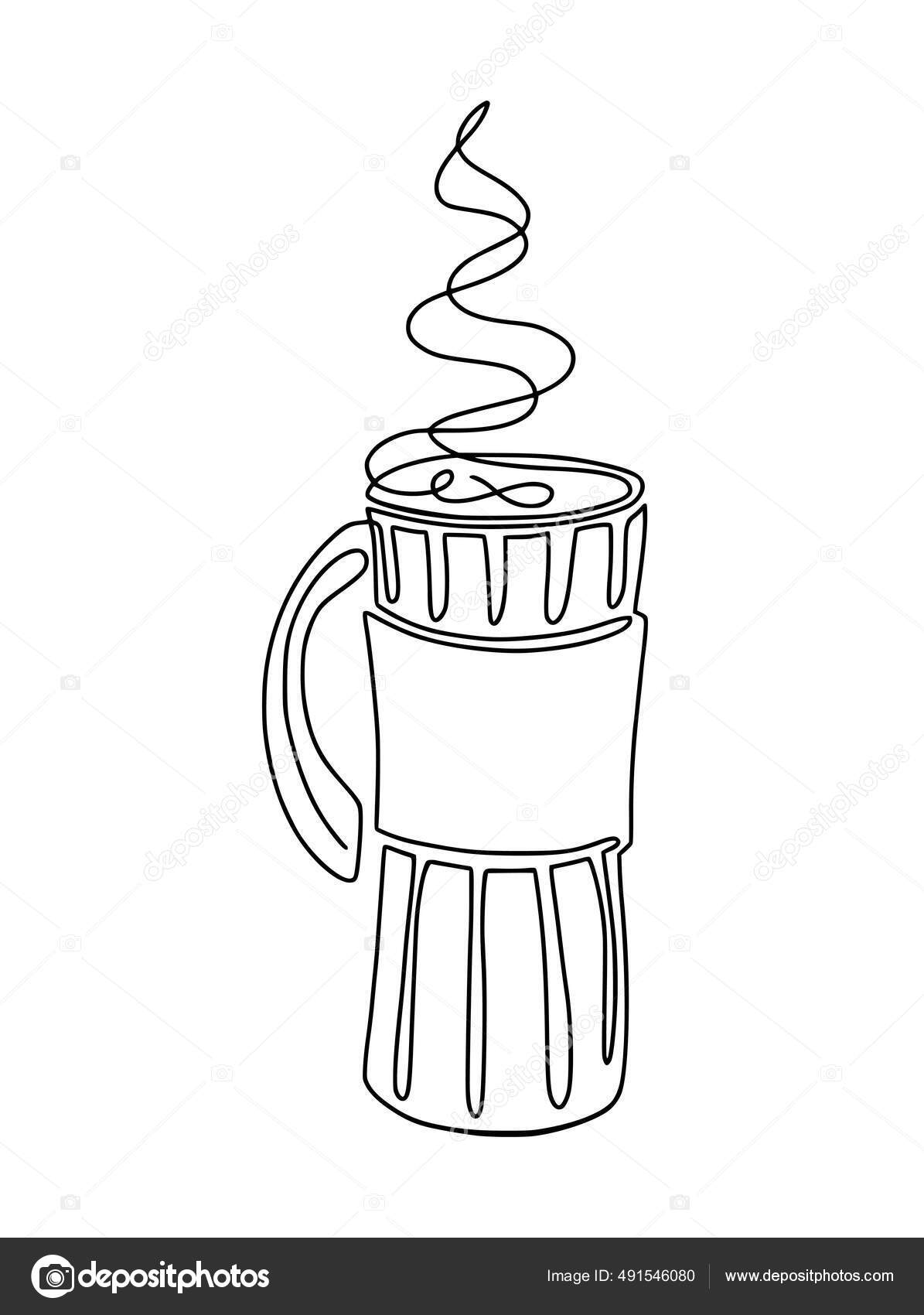 Continuous One Line Drawing Thermos Mug Simple Style Coffee Shop Stock