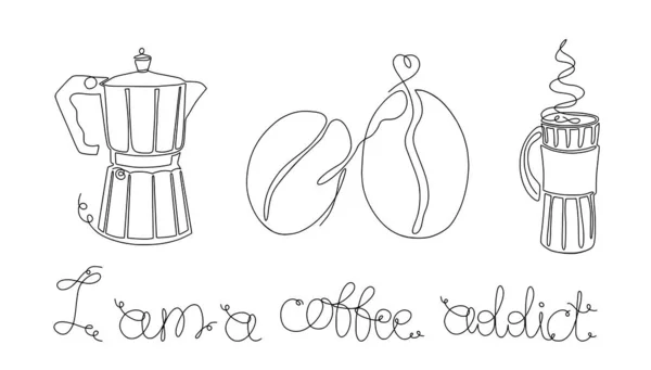 Coffee Addict Continuous One Line Style Mug Coffee Cup Poster — Διανυσματικό Αρχείο