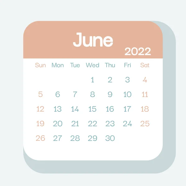 Giugno 2022 Calendario Pianificatore Colore Pastello Settimana Inizia Domenica Modello — Vettoriale Stock