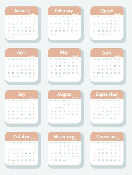 Conjunto Hoja Mes Para 2022 Planificador Calendario Color Pastel Semana — Vector de stock