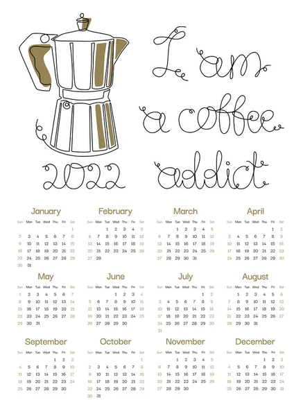 2022 Abstrato Caneca Café Calendário Design Formato Semana Começa Domingo — Vetor de Stock