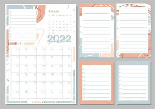 January 2022 Calendar Month Planner Pastel Color Week Starts Sunday — Stock Vector